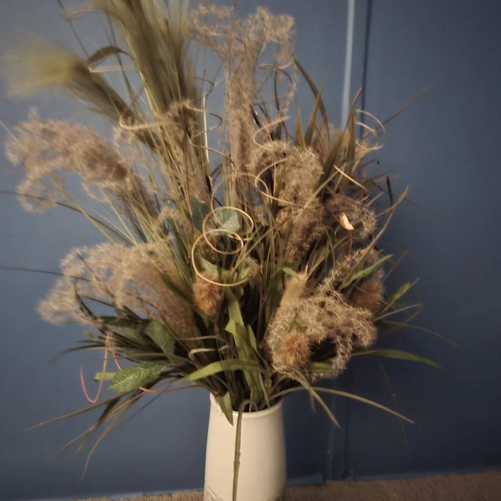 Handmade Boho Pampas Arrangement Lush Green and Brown Faux Floral Arrangement